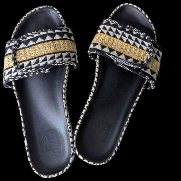 dv Embroidered Yellow & Black Slip On Adjustable Mules Flats Size 9 - Picture 1 of 16